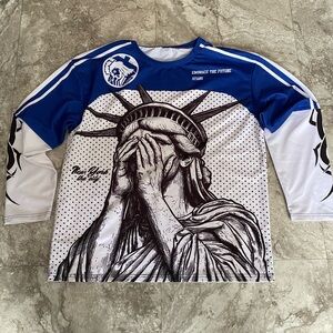 Blue and White Graphic Long Sleeve Shirt